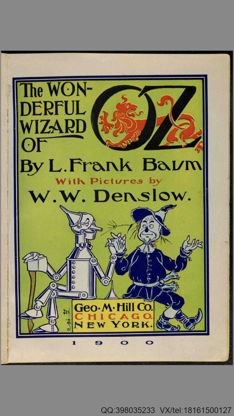 绿野仙踪.The wonderful Wizard of Oz.by L.Frank Baum.W.W.Denslow.1900年