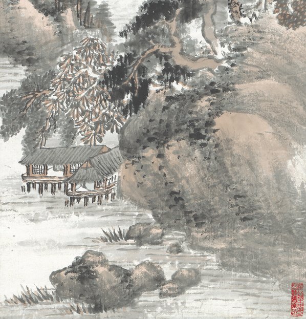 近代_萧俊贤_仿王蒙溪山雨意图轴_纸本_(3773x15706 - 72dpi)