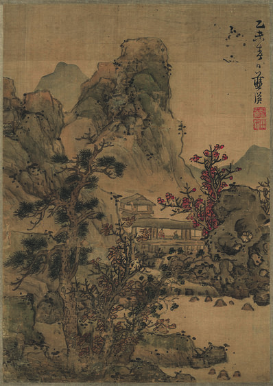 明_蓝瑛_山水十开_溪山话旧图_绢_(3109x4396 - 300dpi)