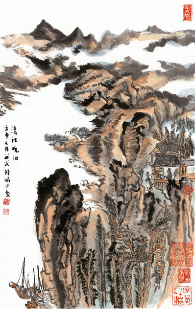 近代_陆严少_清江夜泊图轴纸本_(6693x10638 - 72dpi)