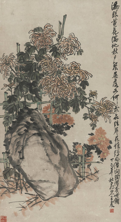 近代_王一亭_菊花图轴_(9364x17141 - 72dpi)