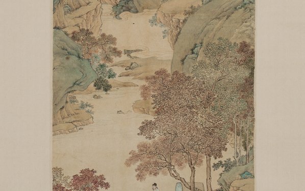 明_仇英_枫溪垂钓图轴纸本湖南省博物_(4724x11868 - 300dpi)