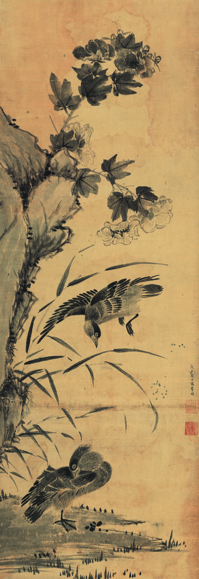 明_李因_女画家_芙蓉鸳鸯图轴绢_(5648x16416 - 300dpi)