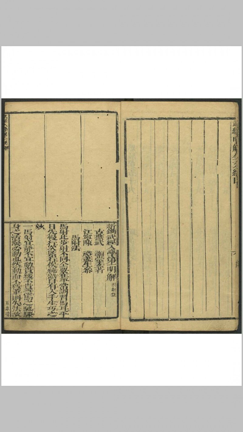 武经入学第一明解  七卷, 附新镌五经入学第一明解二卷 (附射法图) 程裕辑 武灏原著 吴门黄子敬氏五车楼, 清康熙9年