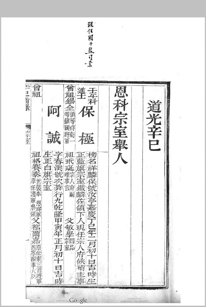 辛巳各省同年全录  道光元年 史致蕃编