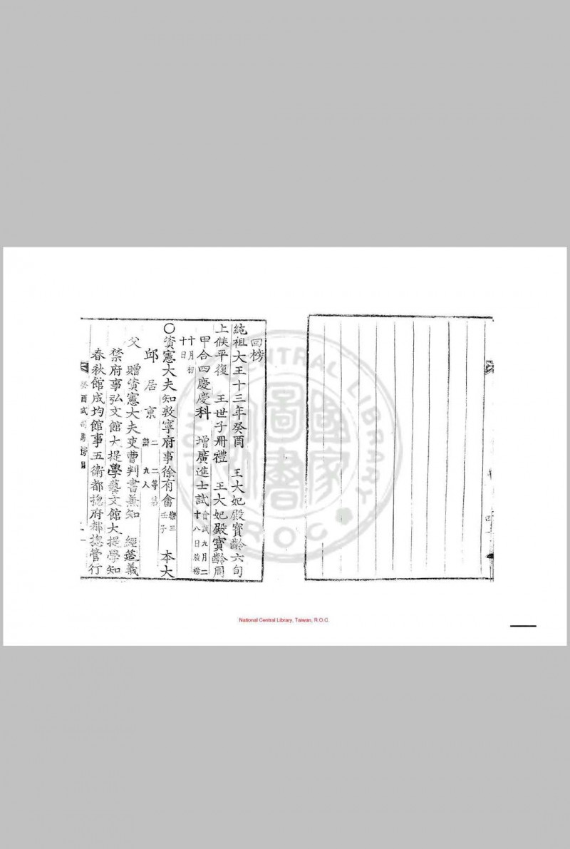 崇禎纪元后四癸酉式司马榜目 清嘉庆十八年(朝鲜纯祖十三年, 1813)朝鲜芸阁活字本