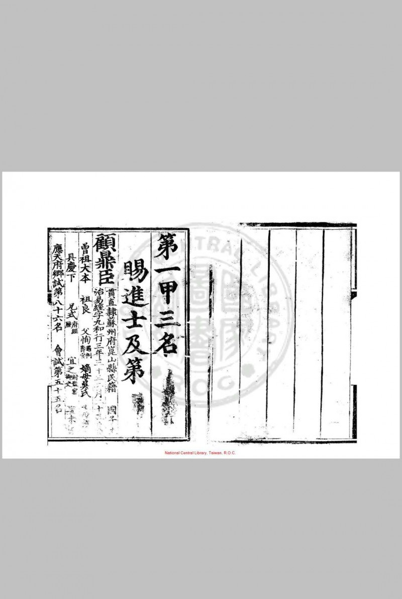 弘治十八年进士登科录 (明)刘健编 明弘治十八年(1505)刊本