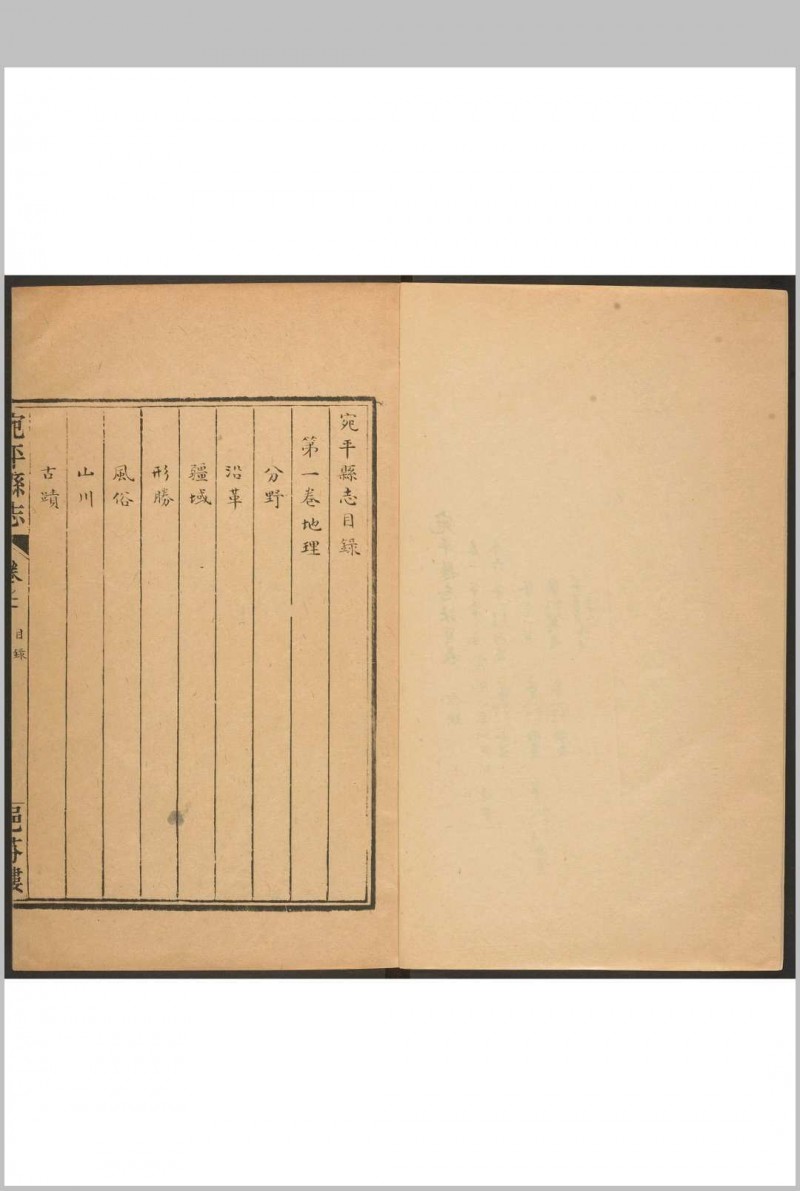 宛平县志  六卷 李开泰等纂  王养濂修. 清康熙22-23 [1683-1684] 修. 清康熙23 [1684]