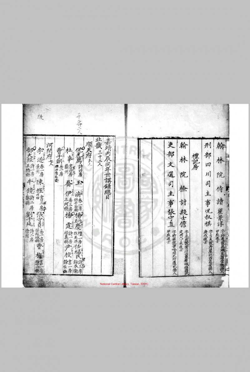 嘉靖丙辰同年世讲录 (明)杨道亨编 明隆庆三年(1569)刊本