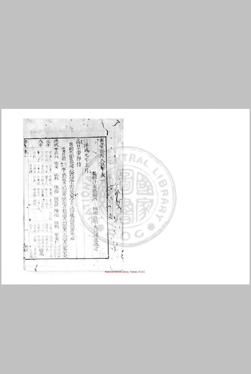 国朝殿阁部院大臣年表 (明)许重熙撰 明万历丁巳(四十四年, 1616)原刊天启间(1621-1627)增刊本