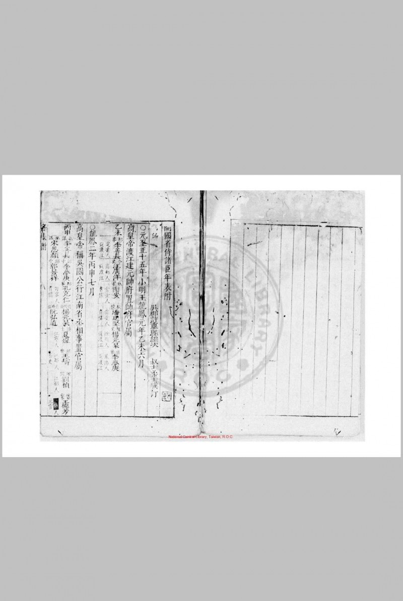 国朝殿阁部院大臣年表 (明)许重熙撰 明万历丁巳(四十四年, 1616)原刊天启间(1621-1627)增刊本