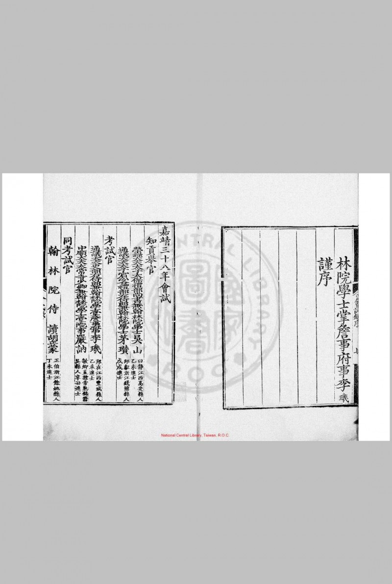 嘉靖三十八年会试录 (明)李玑编 明嘉靖间(1522-1566)刊本