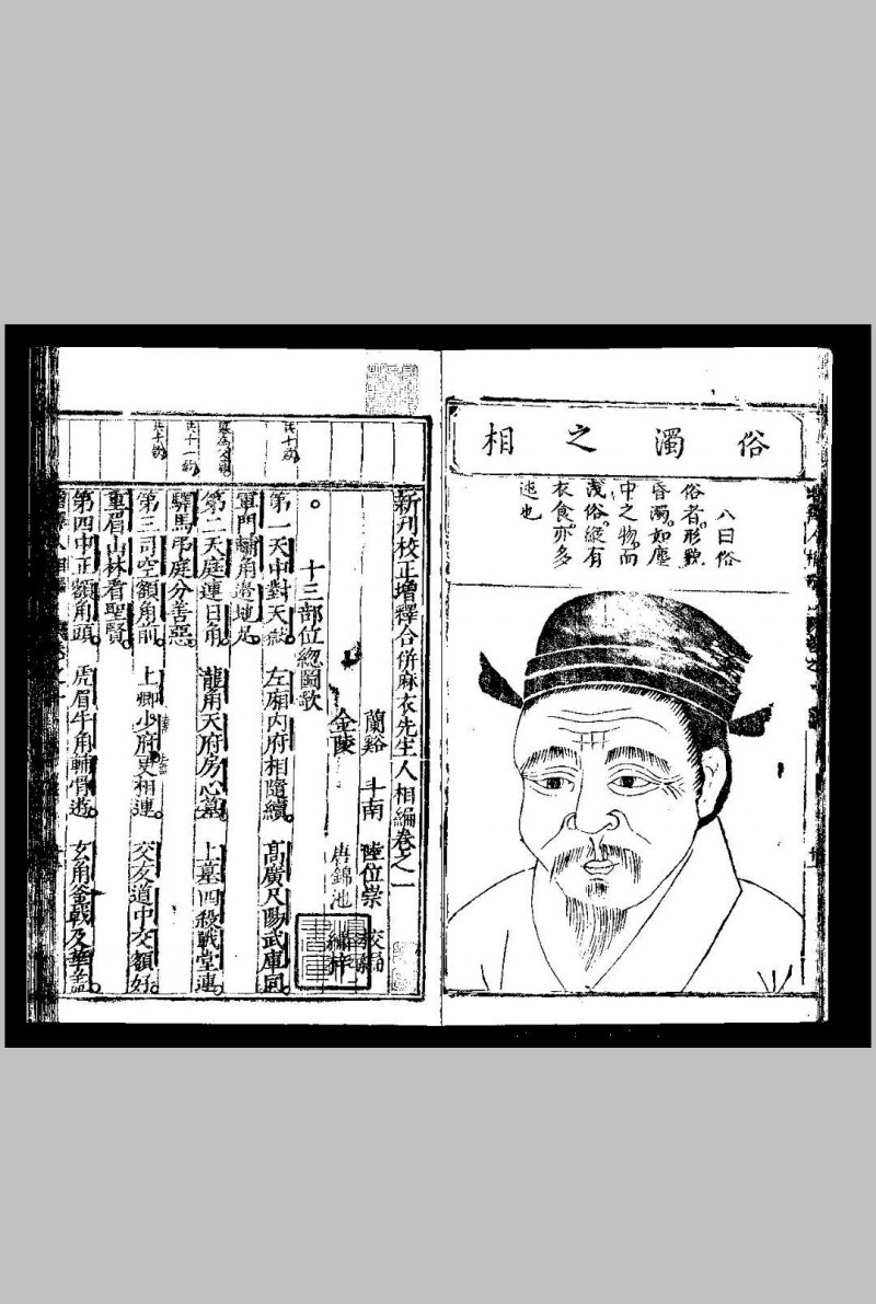 新刊校正增释合併麻衣先生人相编 (明)陆位崇编 明万历十五年, 金陵唐氏益轩刊本