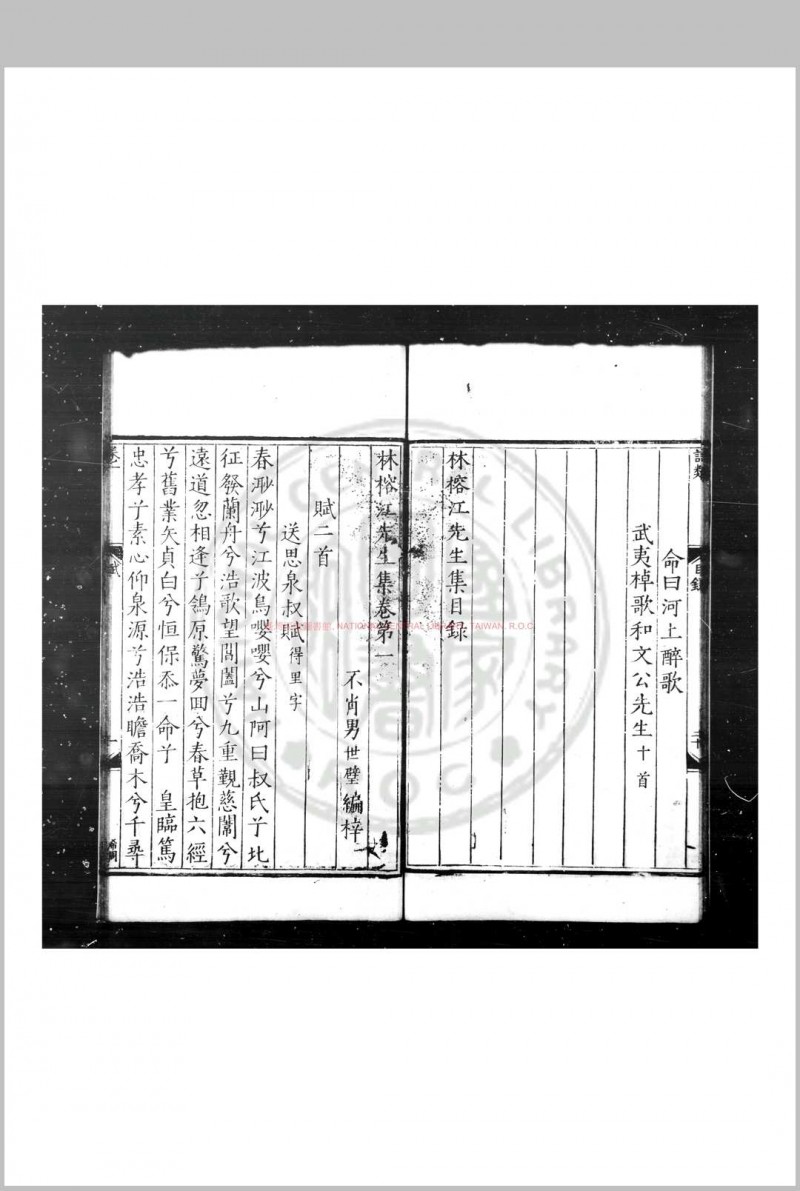 林榕江先生集 (明)林炫撰 (明)林世璧编 明嘉靖戊申(二十七年, 1548)闽县林氏家刊本