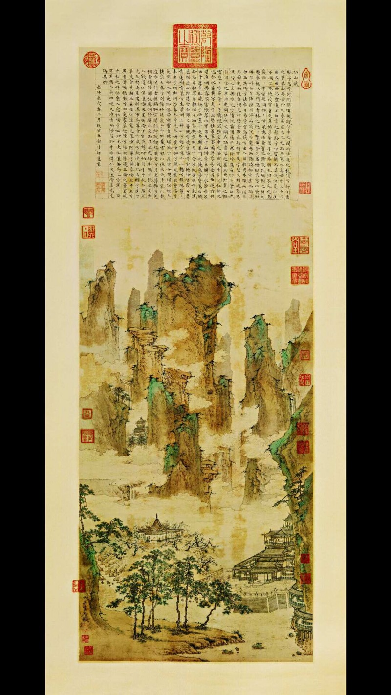 明 仇英 仙山楼阁-绢本118&#215;41.5