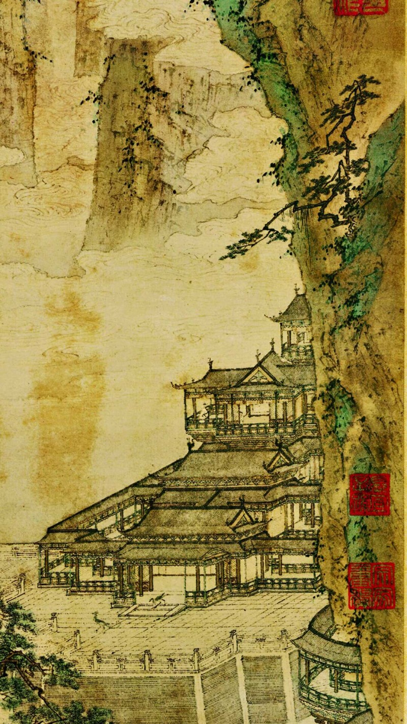 明 仇英 仙山楼阁-绢本118&#215;41.5