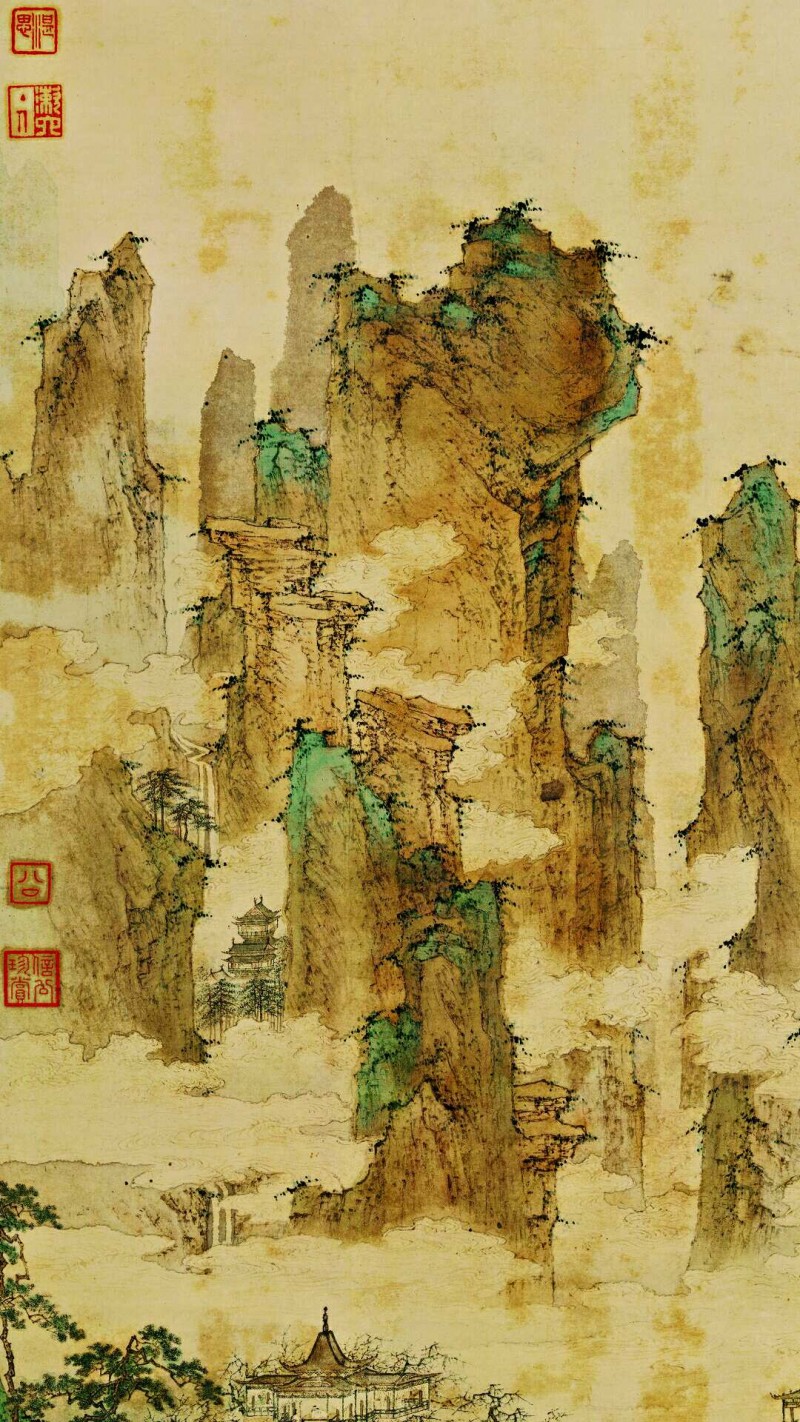 明 仇英 仙山楼阁-绢本118&#215;41.5