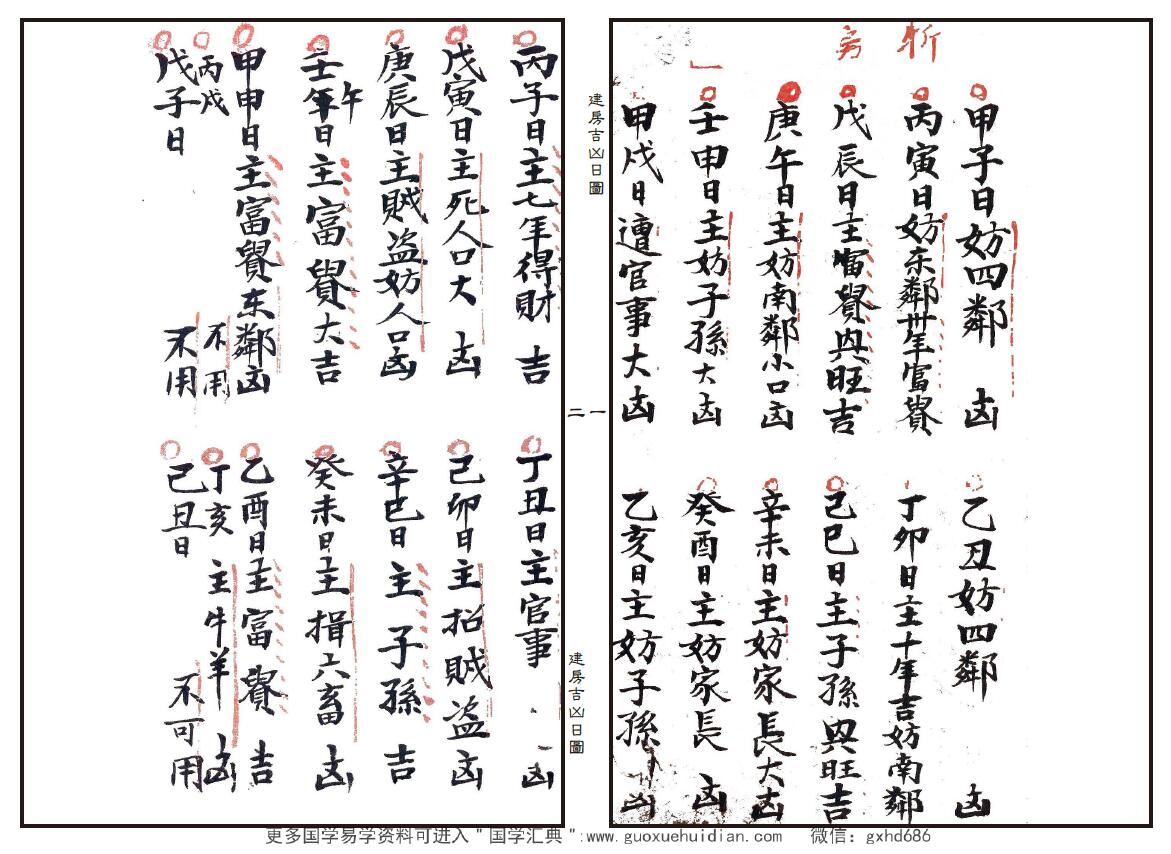 风水择日古籍《建房吉凶日图》11页双页版 国学古籍 第2张